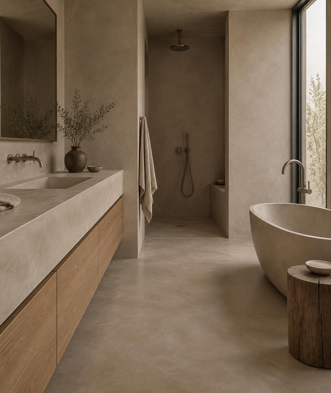 Microcement bathroom with seamless walls and floor